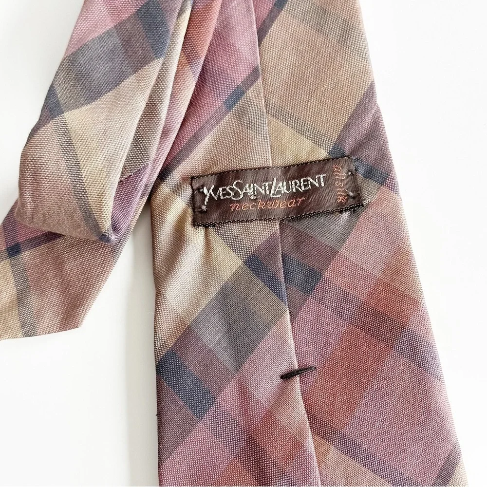 YSL Yves Saint Laurent Men’s vintage tie plaid silk